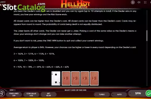 Features screen 2. Hell Hot Dice 100 (Endorphina) slot