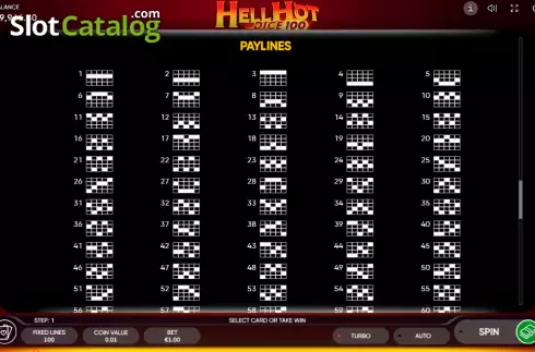 Paylines screen. Hell Hot Dice 100 (Endorphina) slot