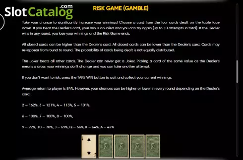 Risk Game feature  screen. Lucky Cloverland Dice slot