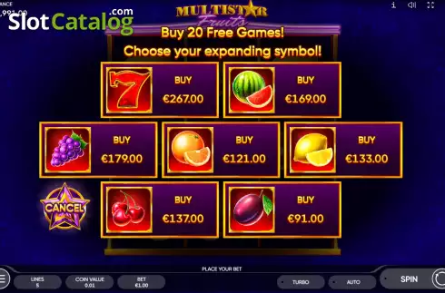 Buy Feature Screen. Multistar Fruits slot