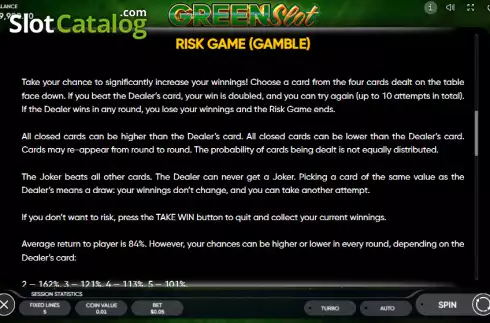 Gamble feature screen. Green Slot slot