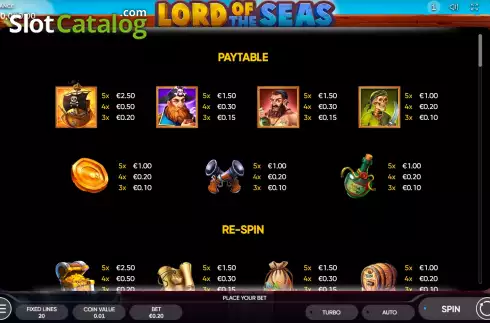 PayTable Screen. Lord of the Seas (Endorphina) slot