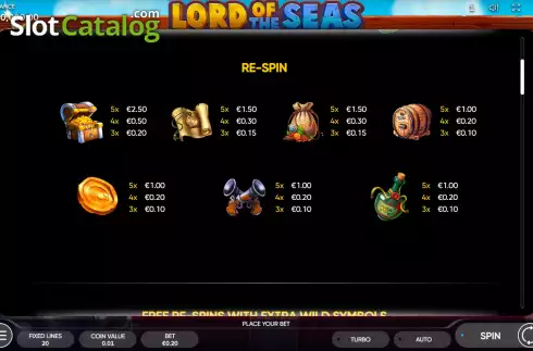 PayTable Screen 2. Lord of the Seas (Endorphina) slot