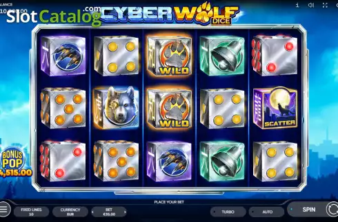 Reels screen. Cyber Wolf Dice slot