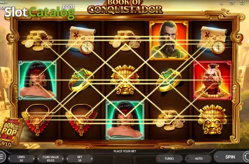 Game screen. Book of Conquistador slot