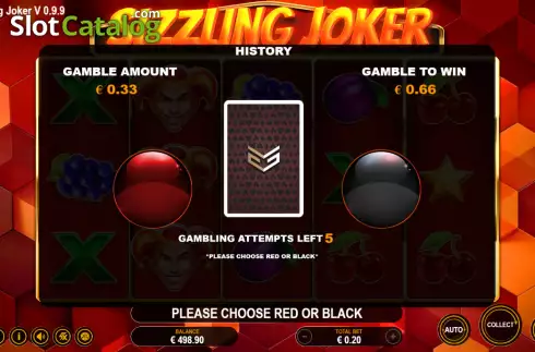 Risk Game screen. Sizzling Joker slot