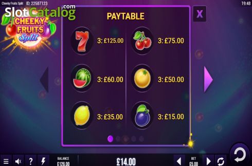 Paytable 1. Cheeky Fruits Split slot