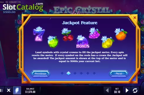 Jackpot feature screen. Epic Crystal Deluxe slot