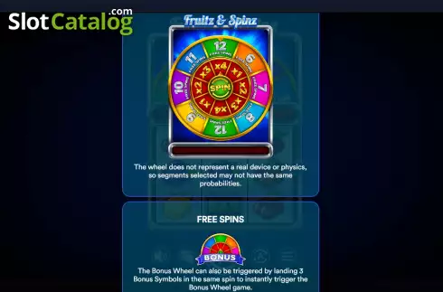 Game Features screen 2. Fruitz and Spinz slot