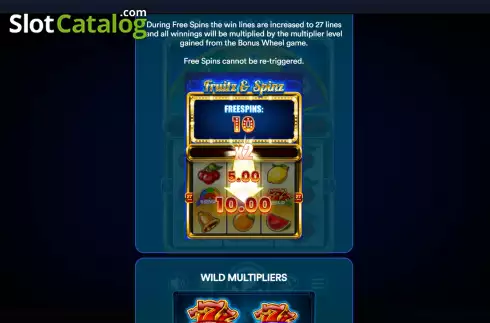 Game Features screen 3. Fruitz and Spinz slot
