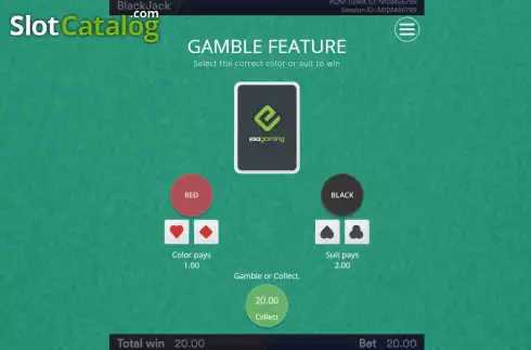 Gamble Game screen. BlackJack (Esa Gaming) slot