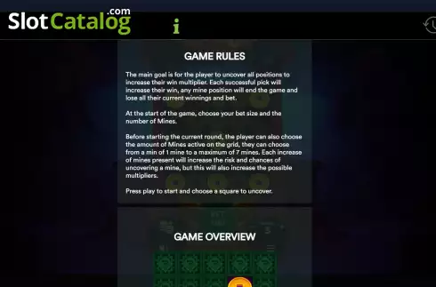Game Rules screen. Dragon Mine slot