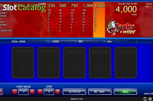Bildschirm3. Jacks or Better (Espresso Games) slot