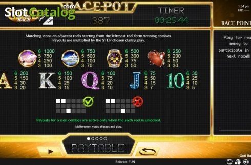 Paytable. Gold Race Deluxe slot