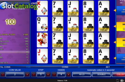 Pantalla5. Joker Poker 4 Hands (Espresso Games) Tragamonedas 