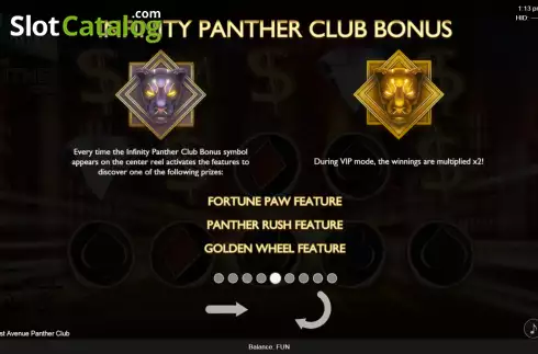 Panther club bonus screen. 1st Avenue Panther Club slot