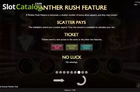 Panther Rush feature screen. 1st Avenue Panther Club slot