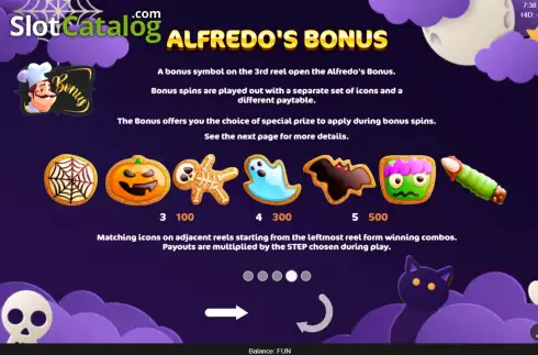 Game Features screen 3. Alfredo's Halloween slot