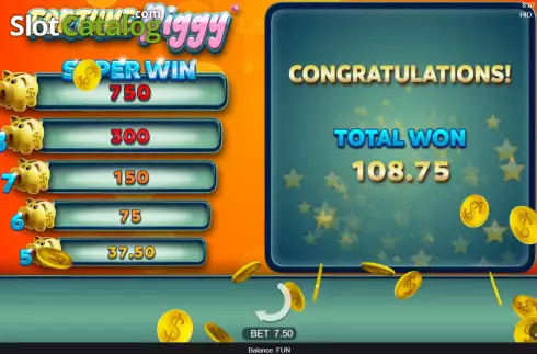 Win Free Spins screen. Fortune Piggy slot