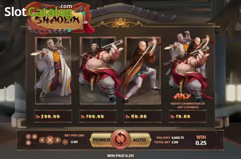 Paytable screen. Shaolin (Eurasian Gaming) slot