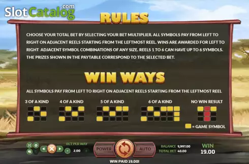 Ways to win screen. Big Game Safari (Eurasian Gaming) slot