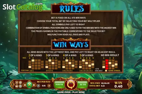 Ways to Win screen. Enchanted Forest (Eurasian Gaming) slot