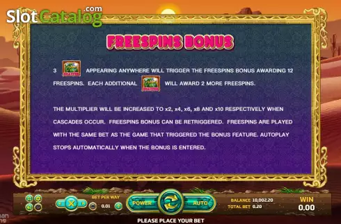 Features Screen. Oasis slot