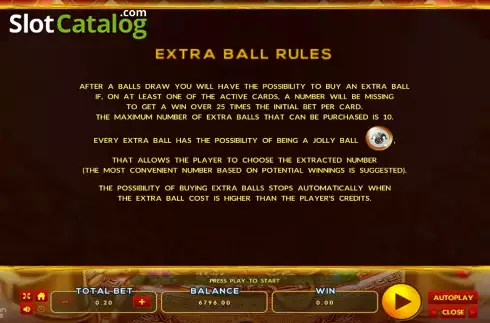 Extra ball feature screen. Caishen Riches Bingo slot