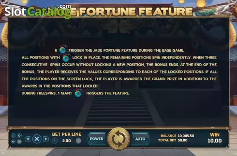 Jade Fortune feature screen. Lucky Streak (Eurasian Gaming) slot