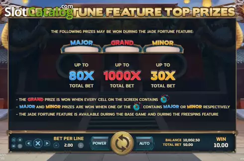 Jade Fortune feature prizes screen. Lucky Streak (Eurasian Gaming) slot