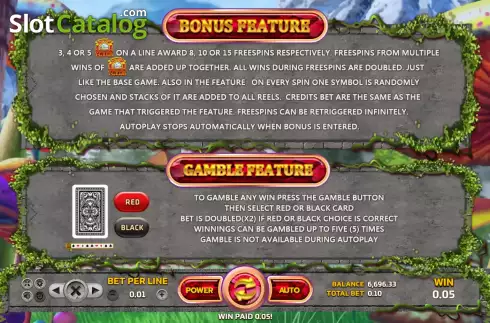 Features screen. Alice in Wonderland (Eurasian Gaming) slot