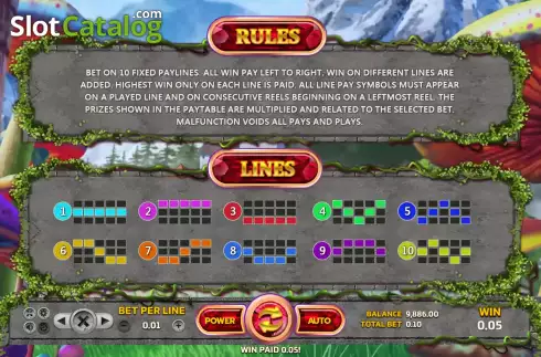 Paylines screen. Alice in Wonderland (Eurasian Gaming) slot