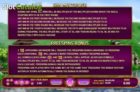 Multipliers and FS features screen. Bali (EAgaming) slot