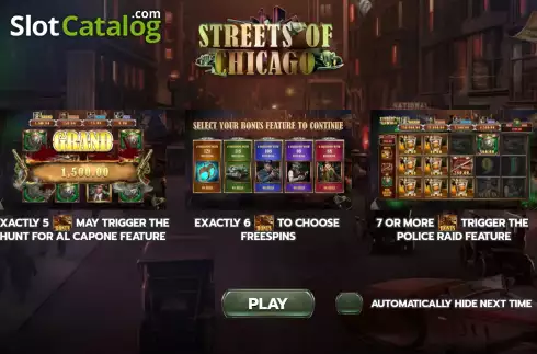 Intro screen. Streets of Chicago slot