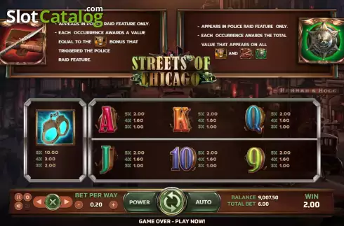 Paytable screen 2. Streets of Chicago slot