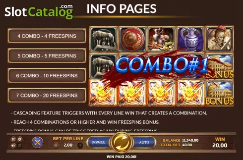 Free Spins screen. Roma Legacy slot