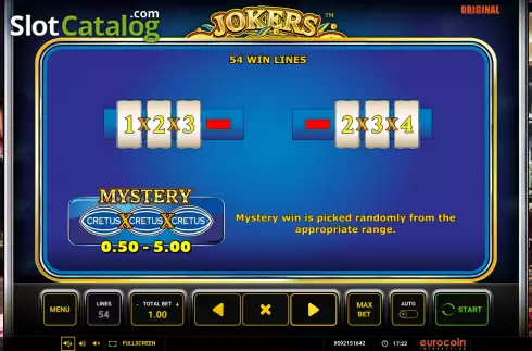 Paytable 2. Jokers Casino slot