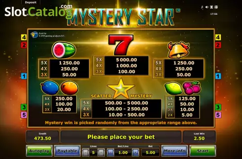 Pantalla7. Mystery Star (Eurocoin Interactive) Tragamonedas 