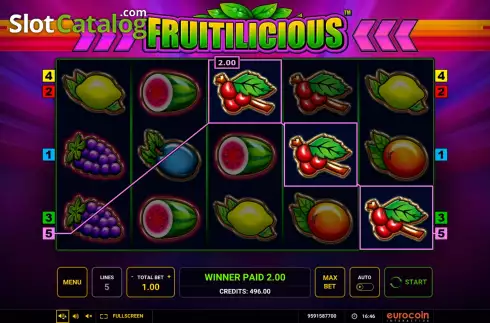 Win Screen. Fruitilicious (Eurocoin Interactive) slot