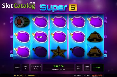 Win Screen. Super 5 (Eurocoin Interactive) slot