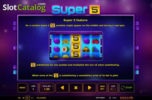 画面8. Super 5 (Eurocoin Interactive) カジノスロット