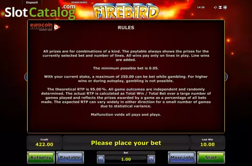 Rules. Firebird slot