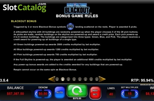 Game Rules. High Voltage Blackout slot