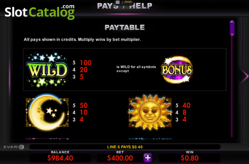 Paytable 1. Star Magic slot