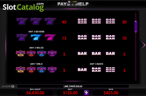 Paytable 2. Ultra Violet slot