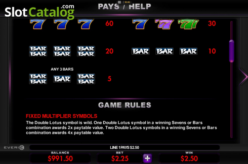 Paytable screen 2. Double Lotus slot