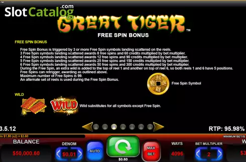 Free spins screen. Great Tiger slot