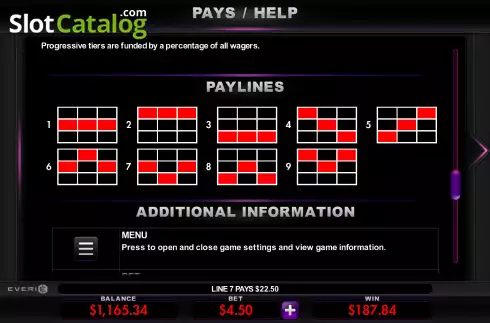 Paylines screen. Triple Jackpot Gems slot