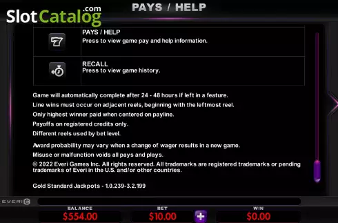 Game Rules screen 5. Gold Standard Jackpots slot