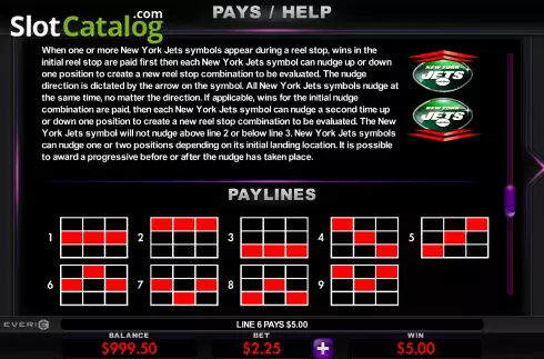 PayLines screen. New York Jets Deluxe slot